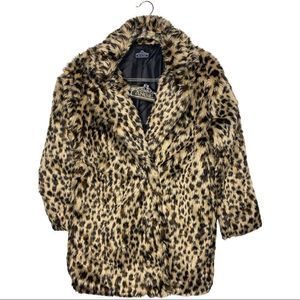 Angie Womens Leopard Faux Fur Coat Size Medium Shaggy Jacket Animal